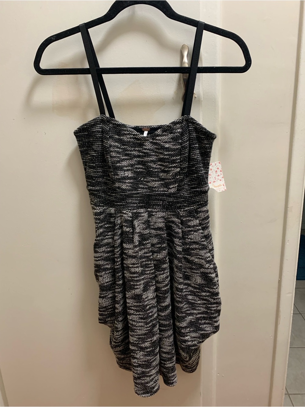 New NWT Free People Black Ivory Heathered Tweed Spaghetti-Strap Dress Size 2